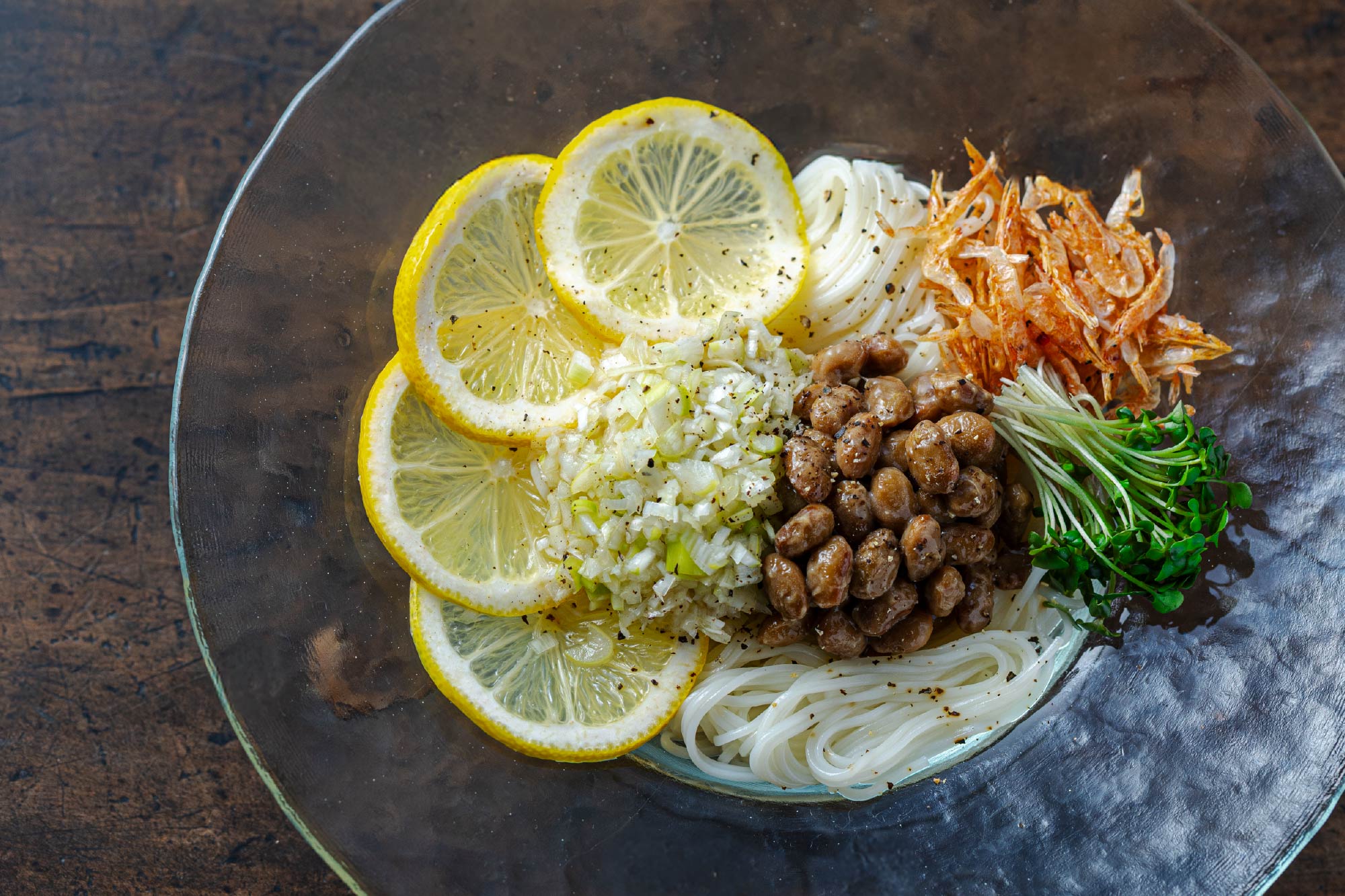 レモンとねぎ塩の納豆そうめん(所要15分)