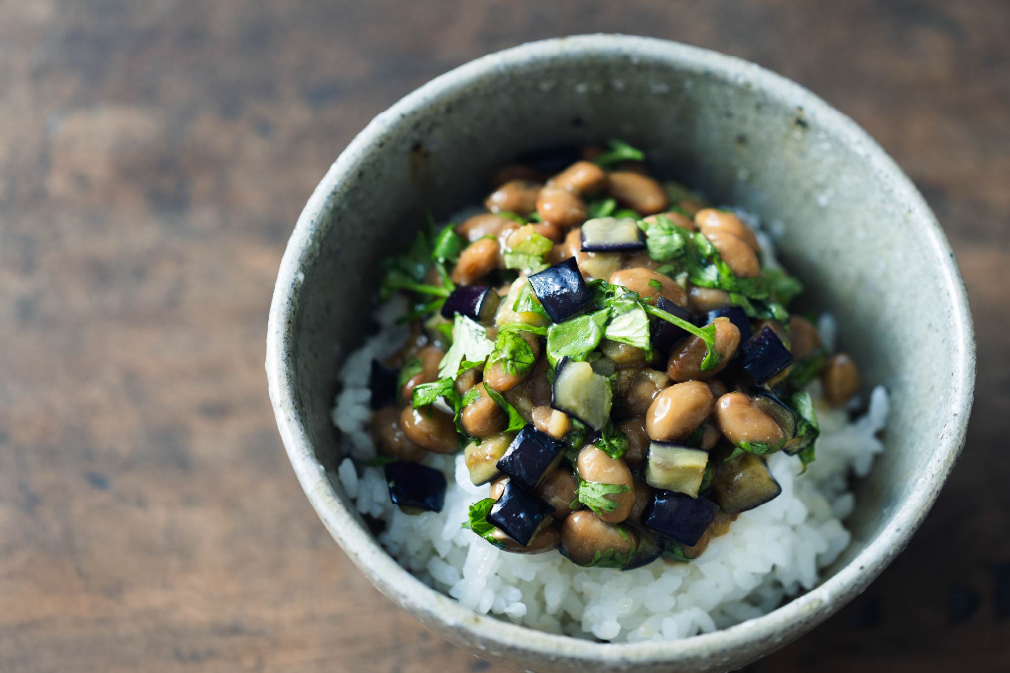 パクチーと茄子×納豆ごはん（所要10分）